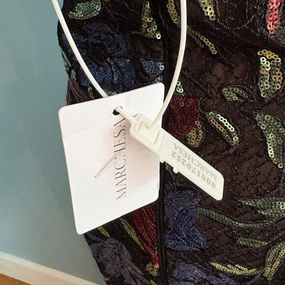 NWT Marchesa Notte Sleeveless Halter Embroidered & Sequin Gown. Size 16 - Picture 4 of 8